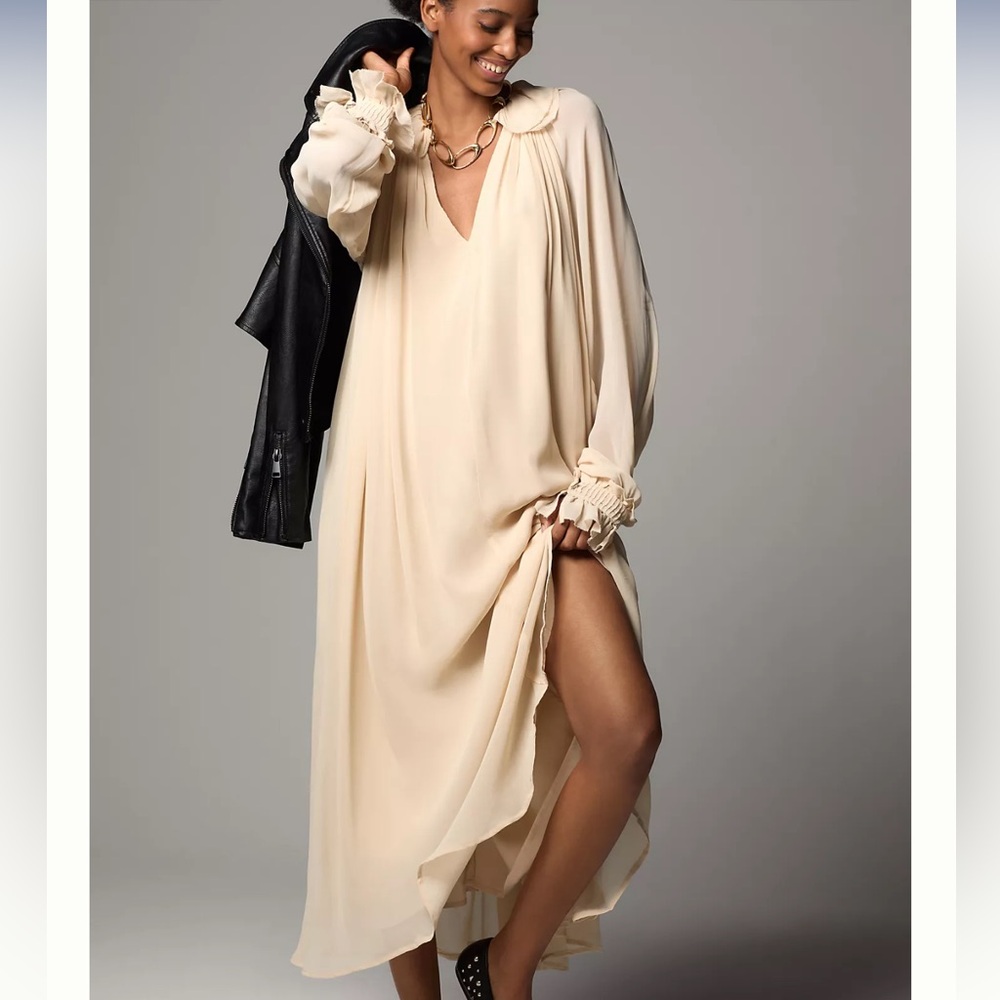 Anthropologie Long Sleeve Sheer Pleated Midi Dress - NWT